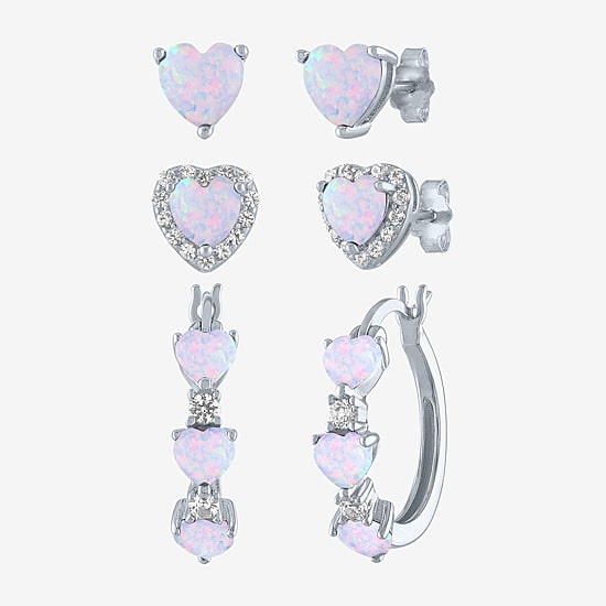Gemstone Sterling Silver Heart 3 Pair Earring Set
