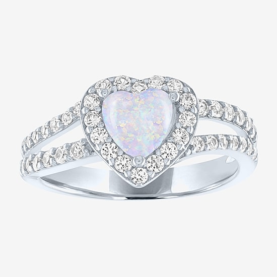 Womens Lab Created Gemstone Sterling Silver Heart Cocktail Ring