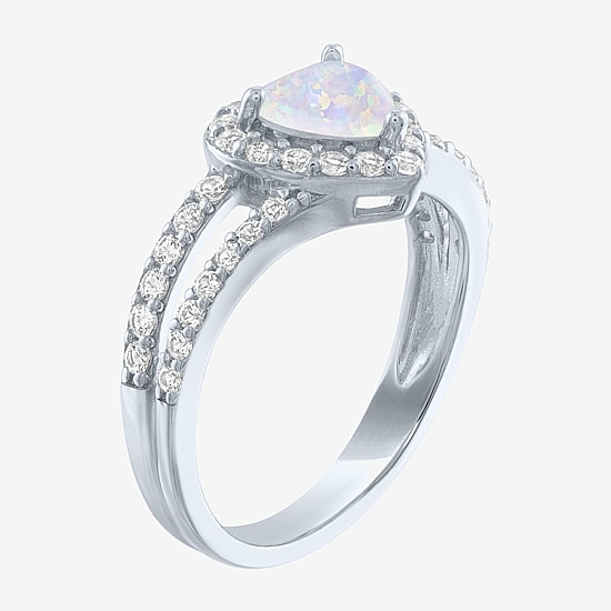 Womens Lab Created Gemstone Sterling Silver Heart Cocktail Ring