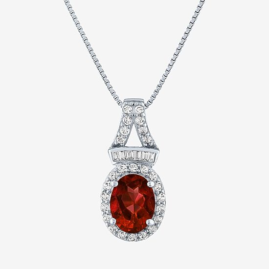 Womens Genuine Red Garnet Sterling Silver Oval 18 Inch Pendant Necklace