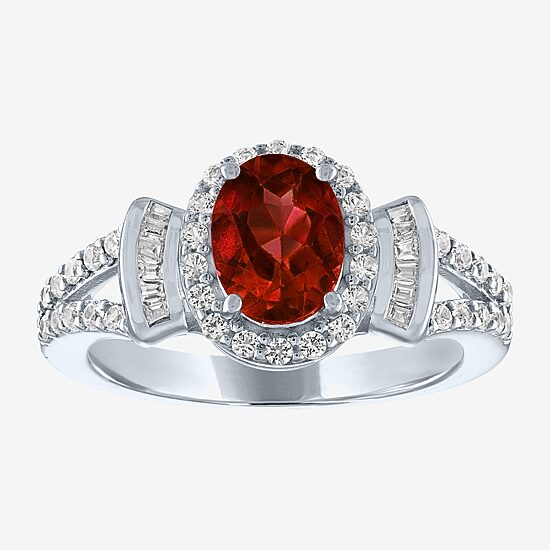 Womens Genuine Red Garnet Sterling Silver Oval Cocktail Ring