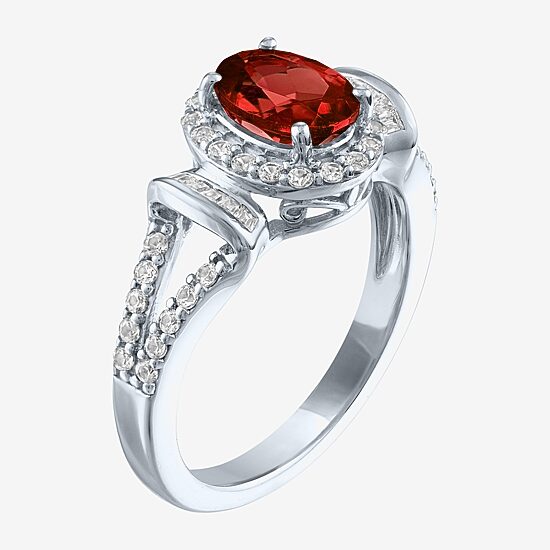 Womens Genuine Red Garnet Sterling Silver Oval Cocktail Ring