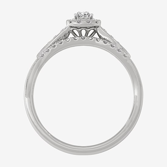 Womens 1/3 CT. T.W. Natural White Diamond 10K Gold Pear Side Stone Halo Bridal Set