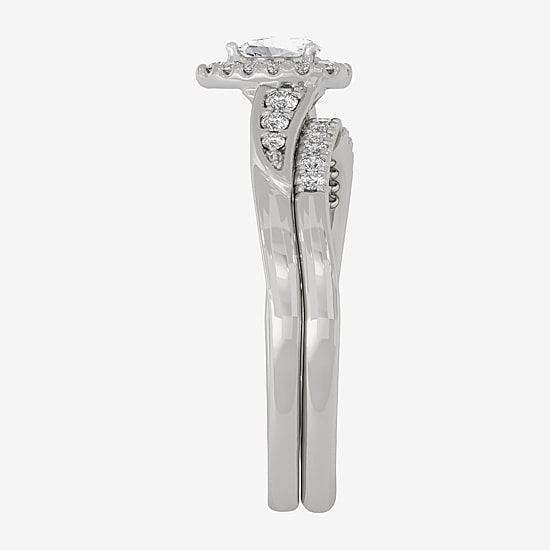 Womens 1/3 CT. T.W. Natural White Diamond 10K Gold Pear Side Stone Halo Bridal Set