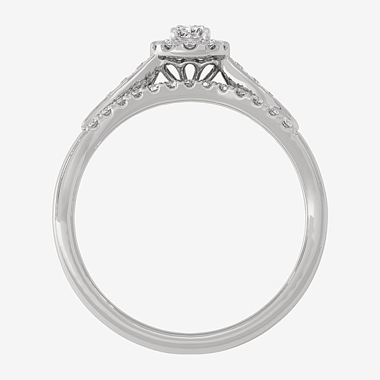Womens 1/3 CT. T.W. Natural White Diamond 10K Gold Oval Side Stone Halo Bridal Set
