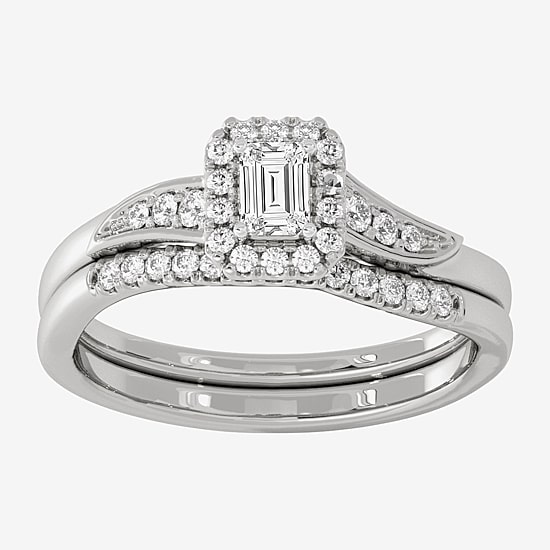 Womens 1/3 CT. T.W. Natural White Diamond 10K Gold Side Stone Halo Bridal Set
