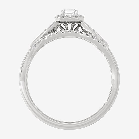 Womens 1/3 CT. T.W. Natural White Diamond 10K Gold Side Stone Halo Bridal Set