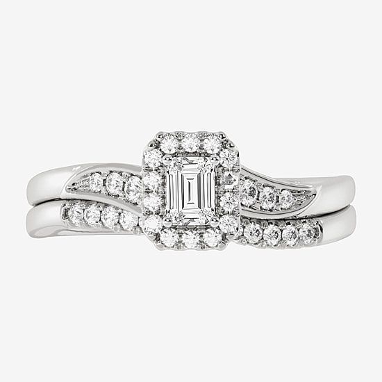 Womens 1/3 CT. T.W. Natural White Diamond 10K Gold Side Stone Halo Bridal Set