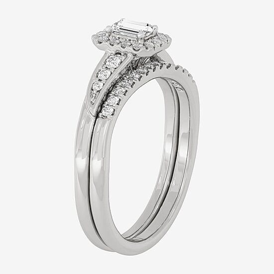 Womens 1/3 CT. T.W. Natural White Diamond 10K Gold Side Stone Halo Bridal Set