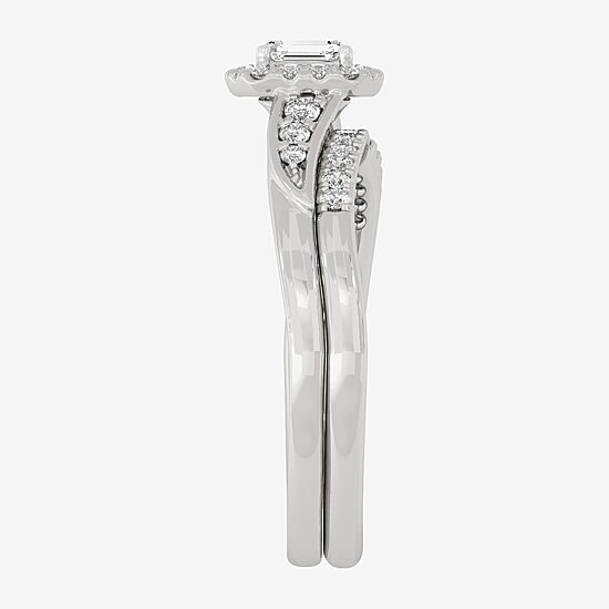 Womens 1/3 CT. T.W. Natural White Diamond 10K Gold Side Stone Halo Bridal Set