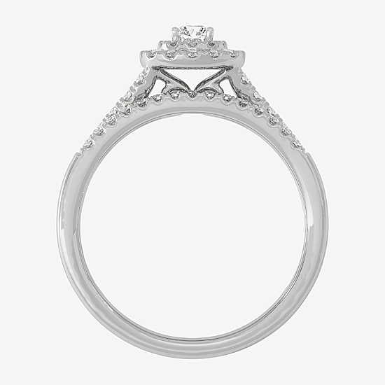 Womens 1/2 CT. T.W. Natural White Diamond 10K Gold Pear Side Stone Halo Bridal Set