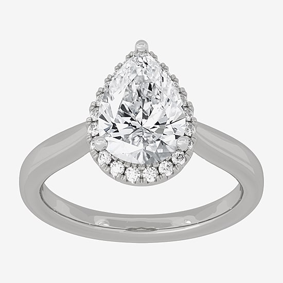 (H-I / Si1-Si2) Womens 2 1/4 CT. T.W. Lab Grown White Diamond 10K Gold Pear Halo Engagement Ring