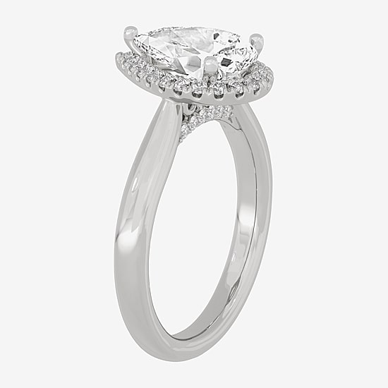 (H-I / Si1-Si2) Womens 2 1/4 CT. T.W. Lab Grown White Diamond 10K Gold Pear Halo Engagement Ring