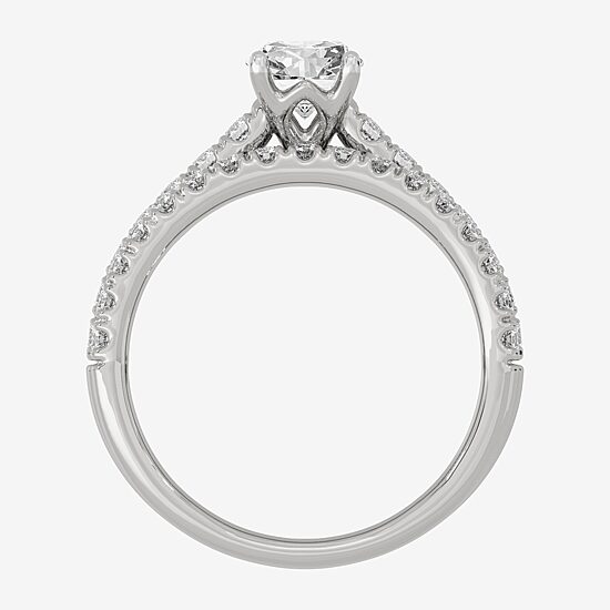 (H-I / Si1-Si2) Womens 1 1/2 CT. T.W. Lab Grown White Diamond 10K Gold Round Side Stone Halo Bridal Set