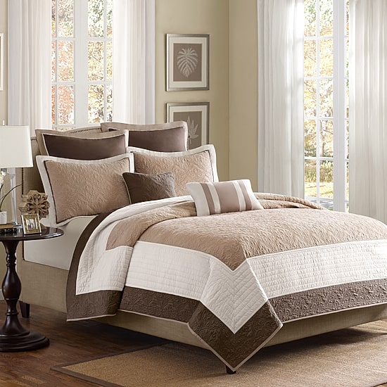 Madison Park Danville 7-Pc Quilt Set with Euro Shams and Throw Pillows