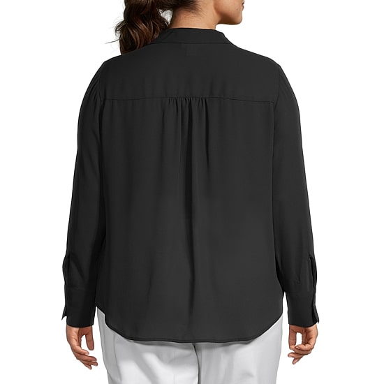 Liz Claiborne Womens Plus Vent Long Sleeve Regular Fit Button-Down Shirt