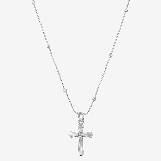 Gratitude & Grace Womens Cubic Zirconia Pure Silver Over Brass Cross 16 Inch Pendant Necklace