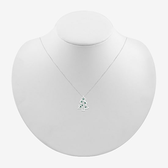 Christmas Tree Womens 1/10 CT. T.W. Lab Created Green Emerald Sterling Silver 18 Inch Pendant Necklace