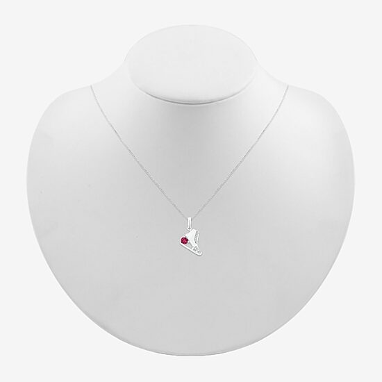 Ice Skate Womens Diamond Accent Lab Created Red Ruby Sterling Silver 18 Inch Pendant Necklace