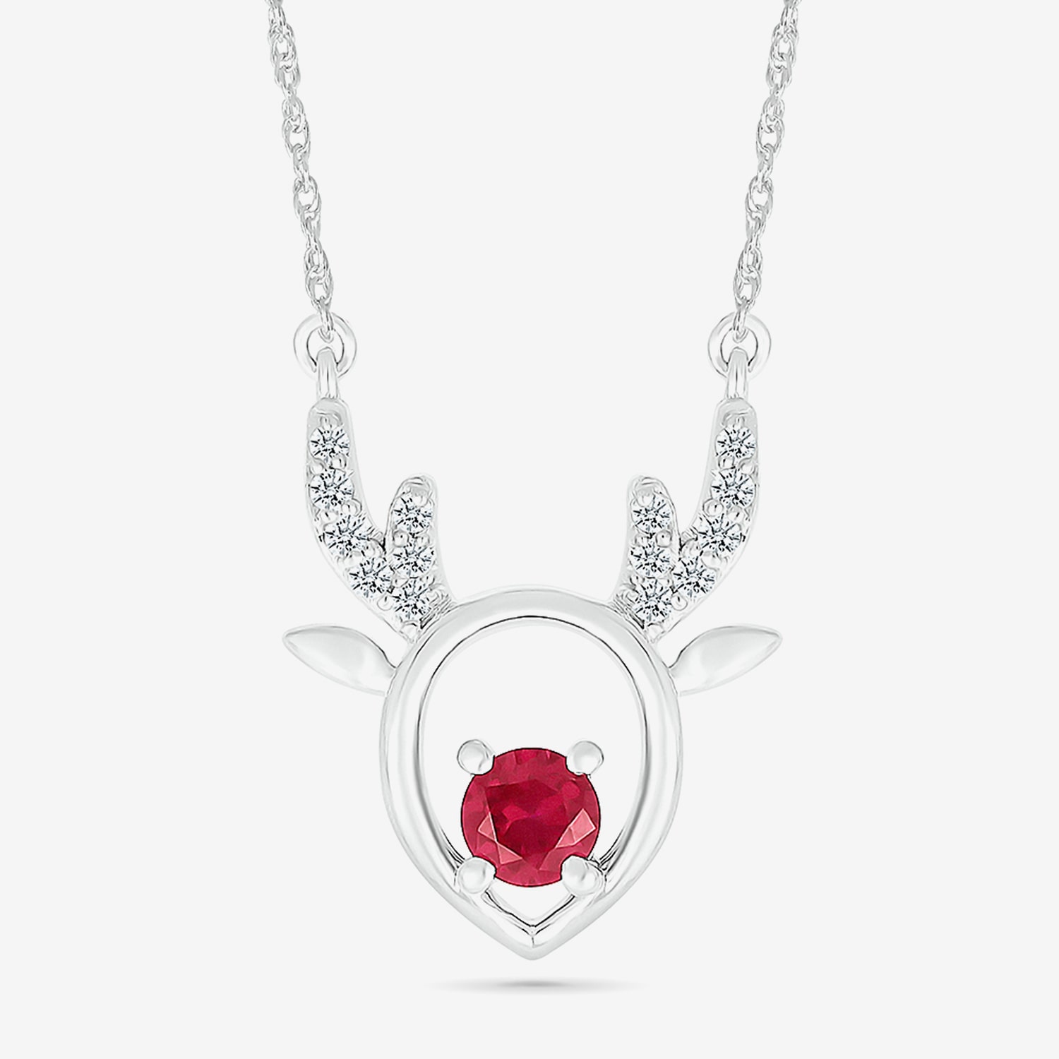 Reindeer Womens Lab Created Red Ruby Sterling Silver 18 Inch Pendant Necklace