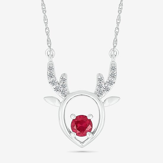 Reindeer Womens Lab Created Red Ruby Sterling Silver 18 Inch Pendant Necklace