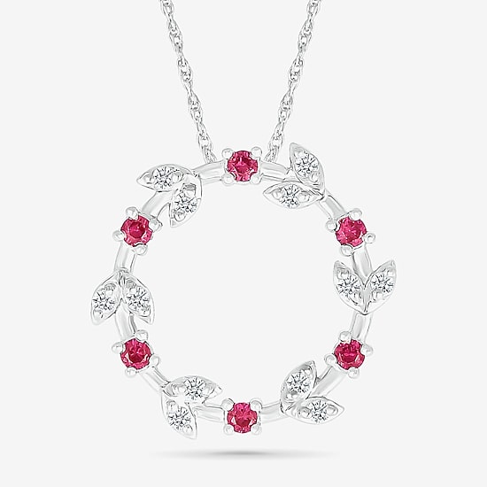 Christmas Wreath Womens Lab Created Red Ruby Sterling Silver Circle 18 Inch Pendant Necklace