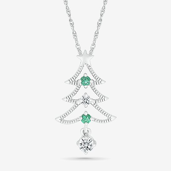 Christmas Tree Womens Lab Created Green Emerald Sterling Silver 18 Inch Pendant Necklace
