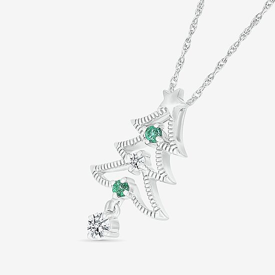 Christmas Tree Womens Lab Created Green Emerald Sterling Silver 18 Inch Pendant Necklace