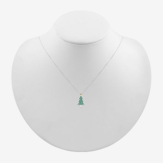 Christmas Tree Womens Lab Created Green Emerald Sterling Silver 18 Inch Pendant Necklace