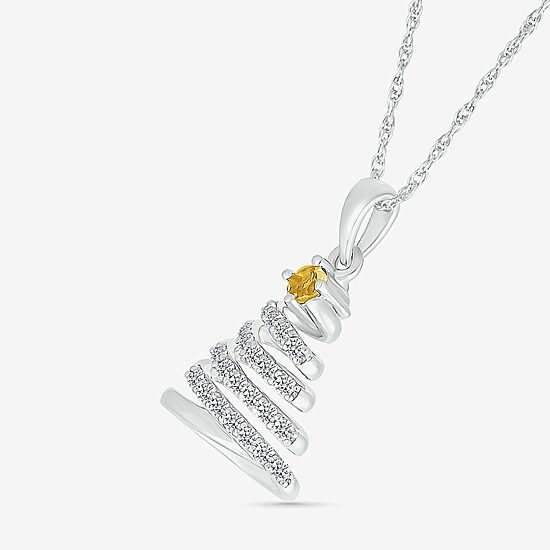 Christmas Tree Womens Lab Created White Sapphire Sterling Silver 18 Inch Pendant Necklace