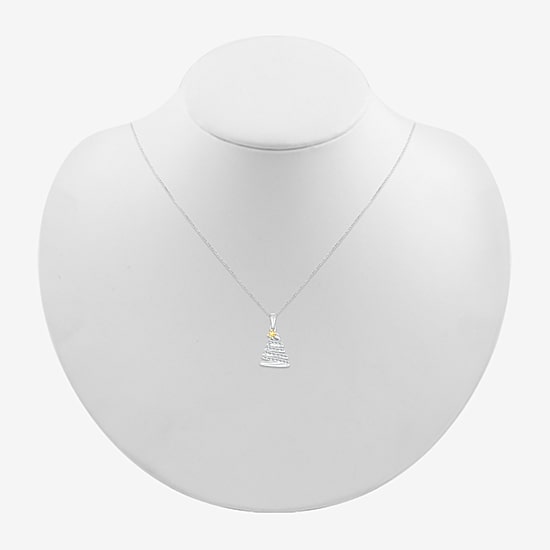 Christmas Tree Womens Lab Created White Sapphire Sterling Silver 18 Inch Pendant Necklace