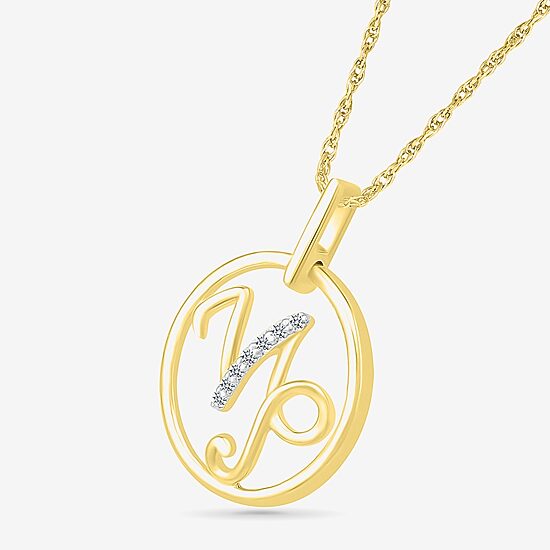 Womens Diamond Accent Natural White Diamond 10K Gold 18 Inch Pendant Necklace