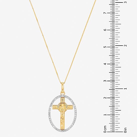 (H-I / Si1-Si2) Unisex Adult 1/10 CT. T.W. Lab Grown White Diamond 14K Gold Circle Cross 18 Inch Pendant Necklace