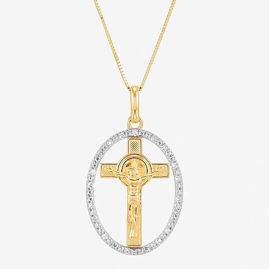 (H-I / Si1-Si2) Unisex Adult 1/10 CT. T.W. Lab Grown White Diamond 14K Gold Circle Cross 18 Inch Pendant Necklace