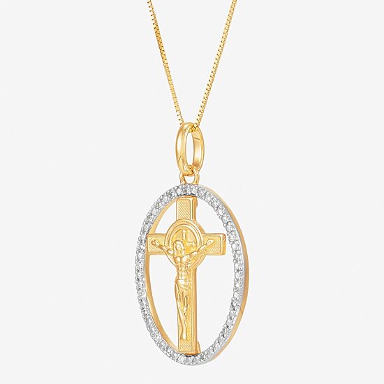 (H-I / Si1-Si2) Unisex Adult 1/10 CT. T.W. Lab Grown White Diamond 14K Gold Circle Cross 18 Inch Pendant Necklace