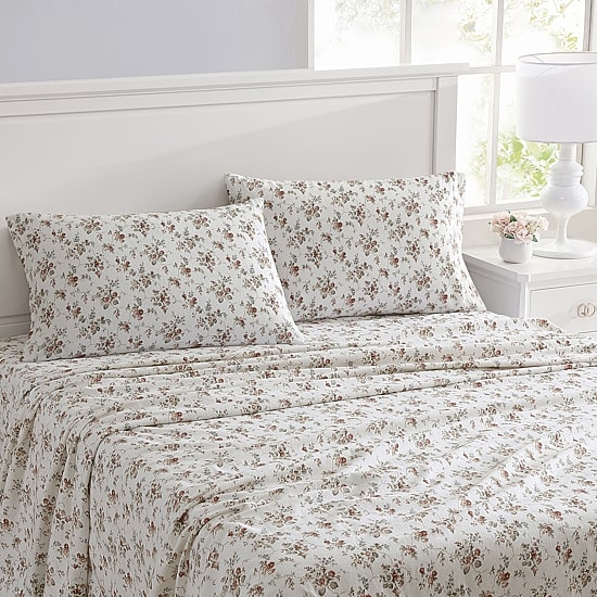 Laura Ashley Le Fleur Cotton Flannel Deep Pocket Sheet Set