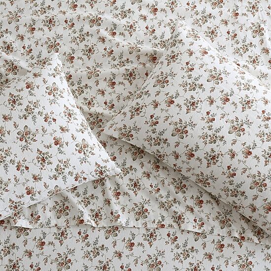Laura Ashley Le Fleur Cotton Flannel Deep Pocket Sheet Set