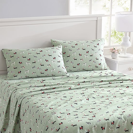 Laura Ashley Holiday Pups Cotton Flannel Deep Pocket Sheet Set