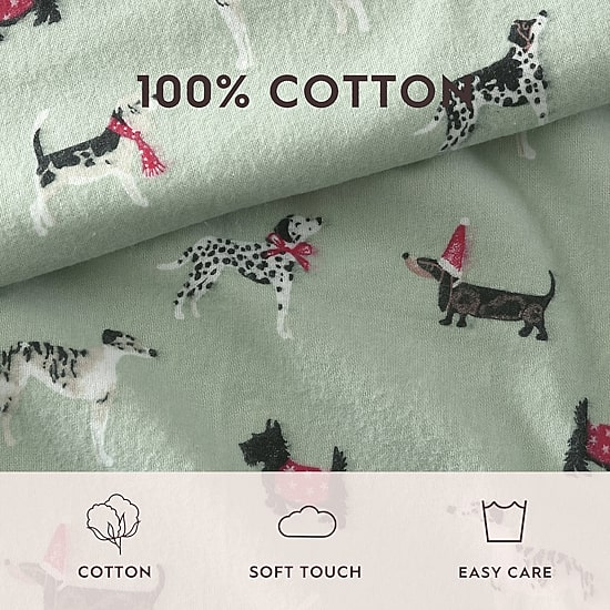Laura Ashley Holiday Pups Cotton Flannel Deep Pocket Sheet Set
