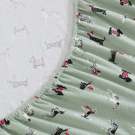 Laura Ashley Holiday Pups Cotton Flannel Deep Pocket Sheet Set