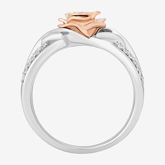 Enchanted Disney Fine Jewelry Belle(I, I2) Womens 1/4 CT. T.W. Lab Grown White Diamond 14K Rose Gold Over Silver Sterling Silver Flower Beauty and the Beast Belle Cocktail Ring