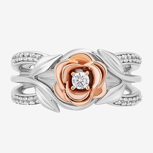 Enchanted Disney Fine Jewelry Belle(I, I2) Womens 1/4 CT. T.W. Lab Grown White Diamond 14K Rose Gold Over Silver Sterling Silver Flower Beauty and the
