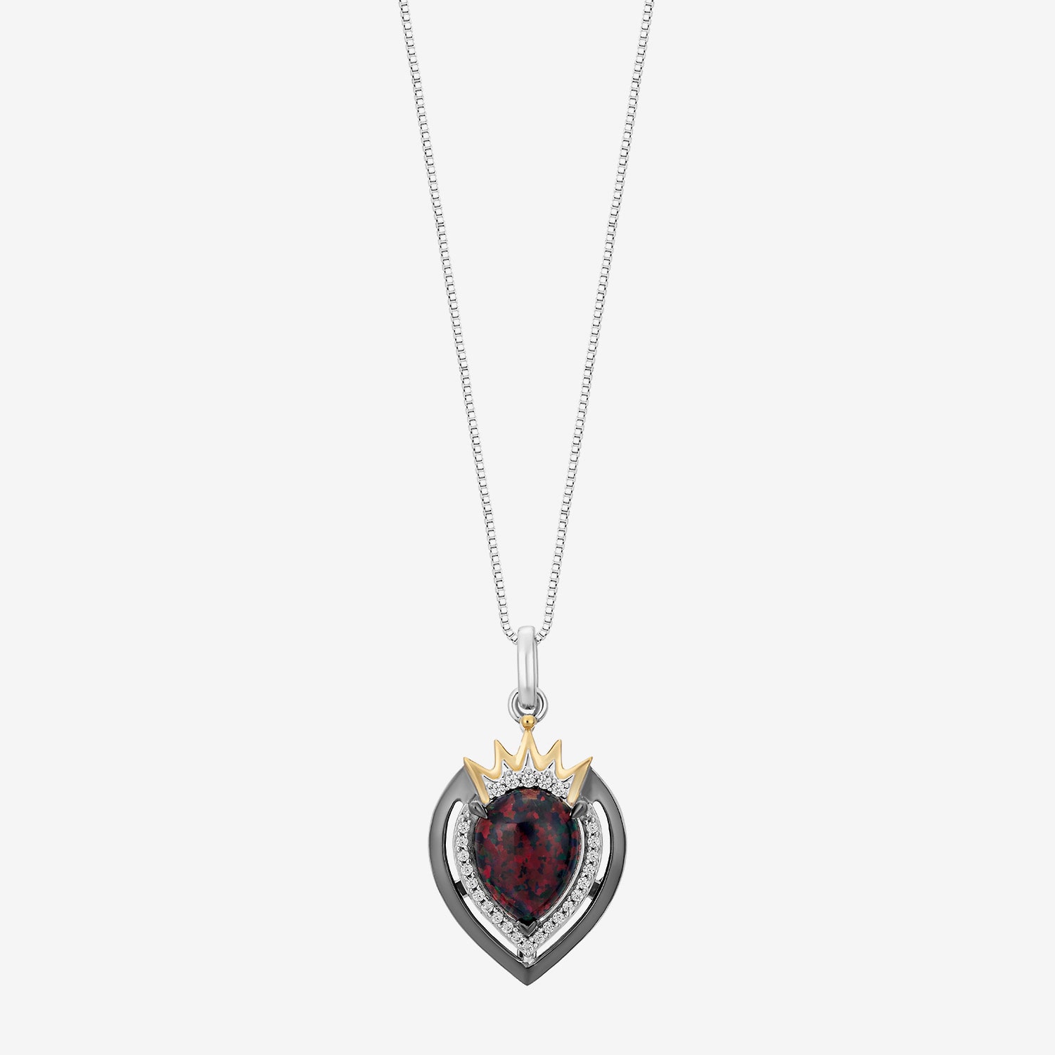 Enchanted Disney Fine Jewelry Evil Queen (I, I2) Womens 1/10 CT. T.W. Lab Created Black Opal 14K Gold Over Silver Sterling Silver Heart Pear 18 Inch Pendant Necklace