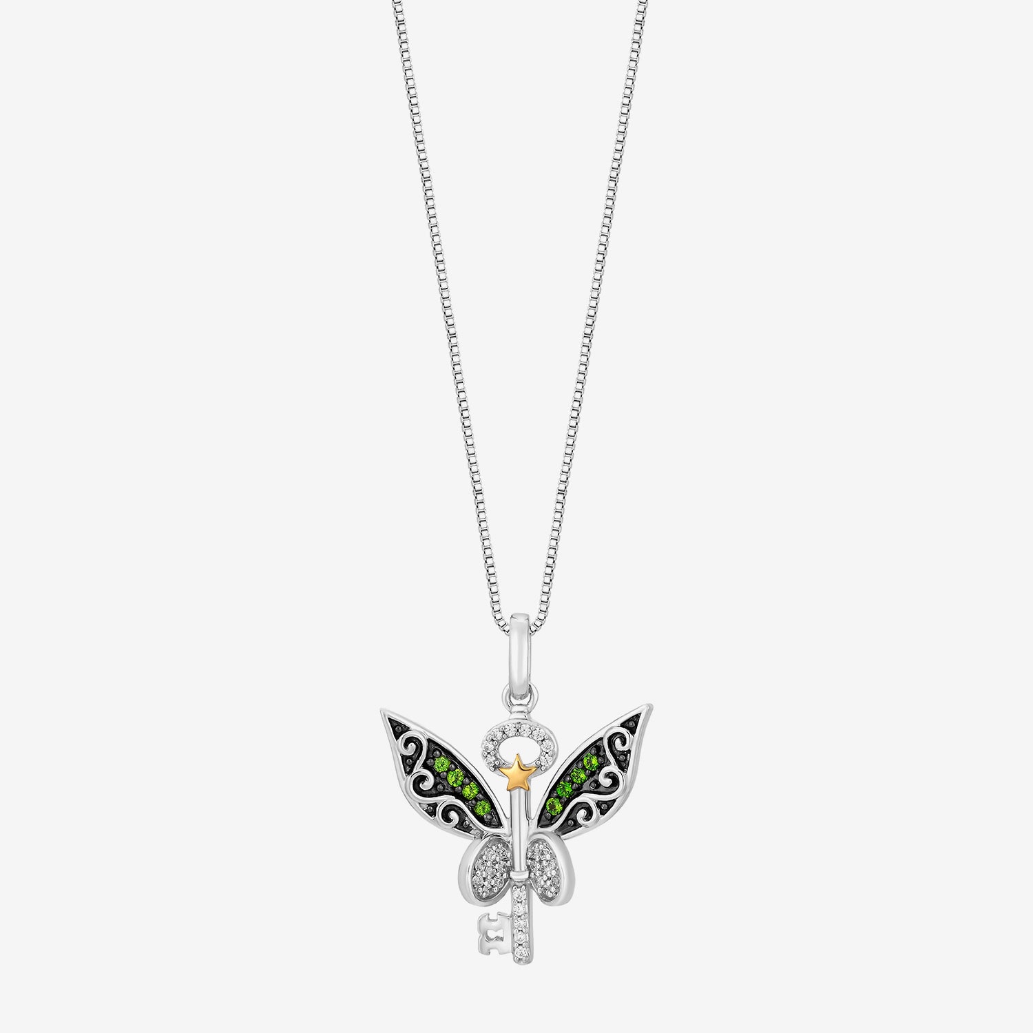 Enchanted Disney Fine Jewelry Tinker Bell (I, I2) Womens 1/10 CT. T.W. Genuine Green Chrome Diopside 14K Gold Over Silver 18 Inch Pendant Necklace