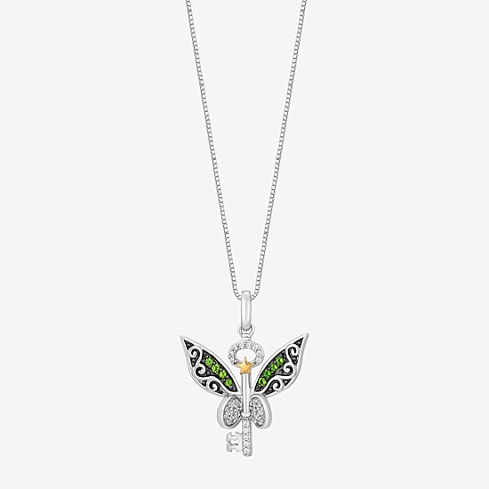 Enchanted Disney Fine Jewelry Tinker Bell (I, I2) Womens 1/10 CT. T.W. Genuine Green Chrome Diopside 14K Gold Over Silver 18 Inch Pendant Necklace