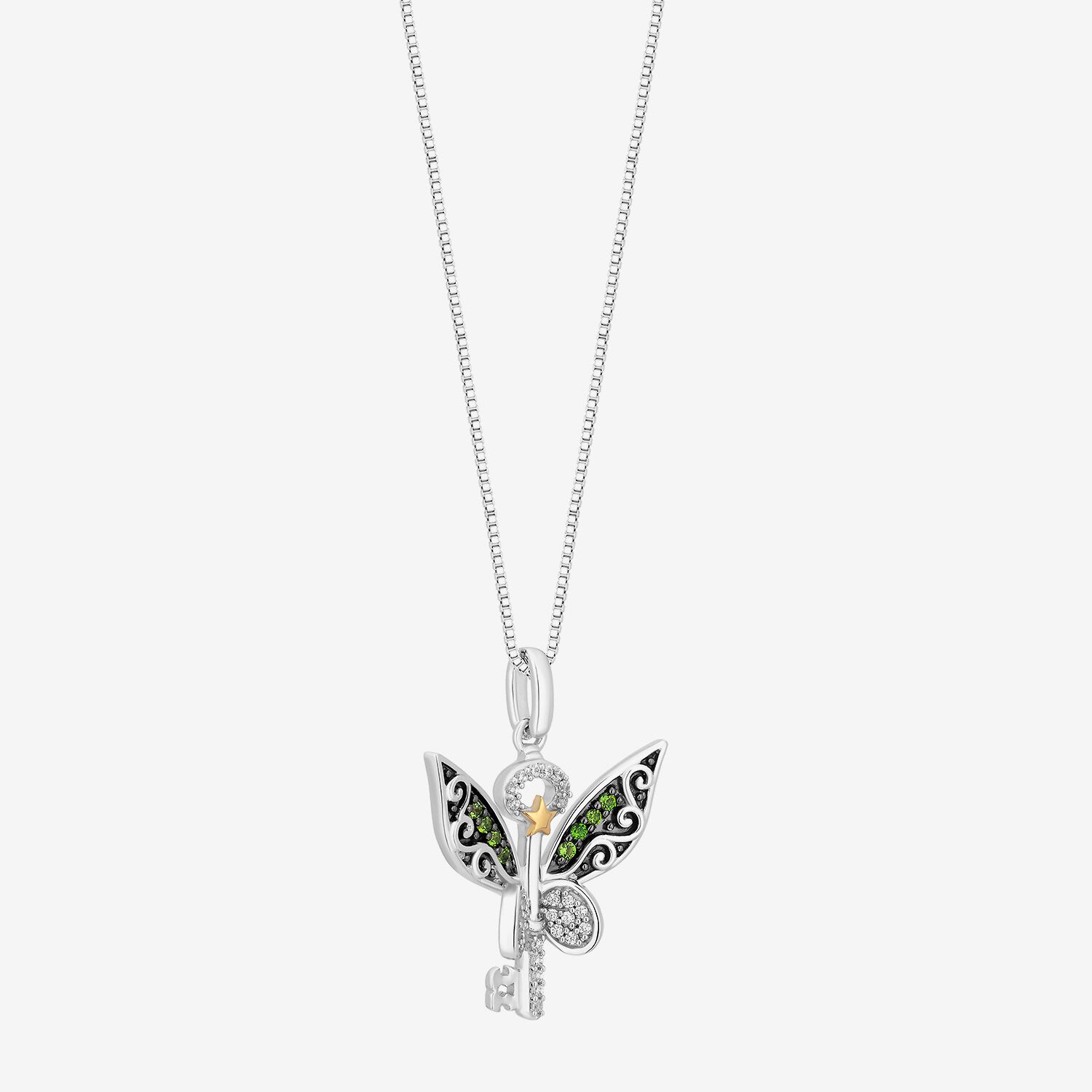 Enchanted Disney Fine Jewelry Tinker Bell (I, I2) Womens 1/10 CT. T.W. Genuine Green Chrome Diopside 14K Gold Over Silver 18 Inch Pendant Necklace