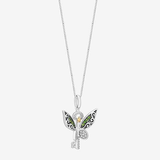 Enchanted Disney Fine Jewelry Tinker Bell (I, I2) Womens 1/10 CT. T.W. Genuine Green Chrome Diopside 14K Gold Over Silver 18 Inch Pendant Necklace