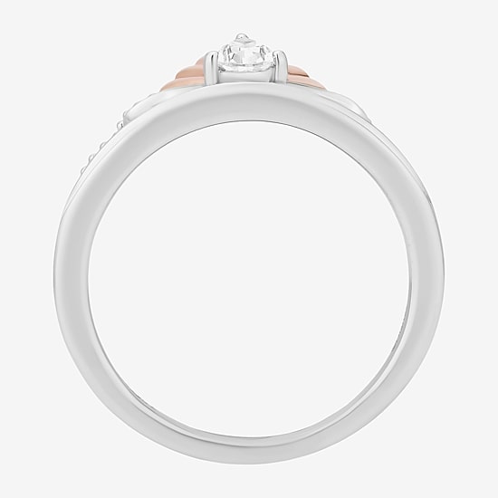 Enchanted Disney Fine Jewelry Ariel(F, Si1) Womens 1/4 CT. T.W. Lab Grown White Diamond 14K Rose Gold Over Silver Sterling Silver Pear Ariel Cocktail Ring