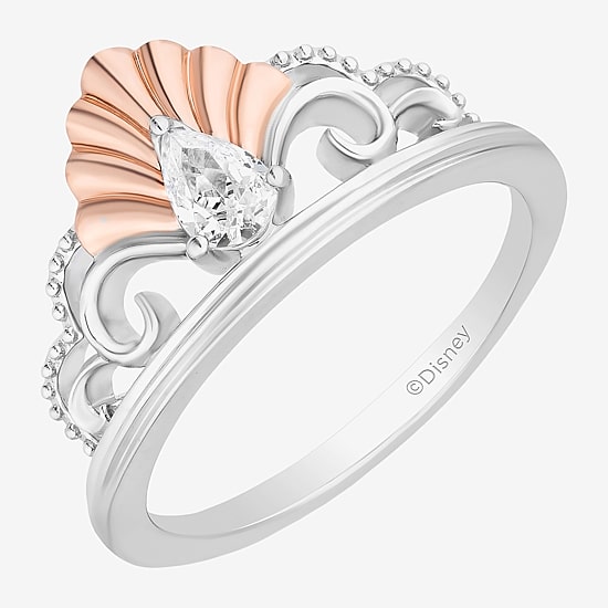Enchanted Disney Fine Jewelry Ariel(F, Si1) Womens 1/4 CT. T.W. Lab Grown White Diamond 14K Rose Gold Over Silver Sterling Silver Pear Ariel Cocktail Ring