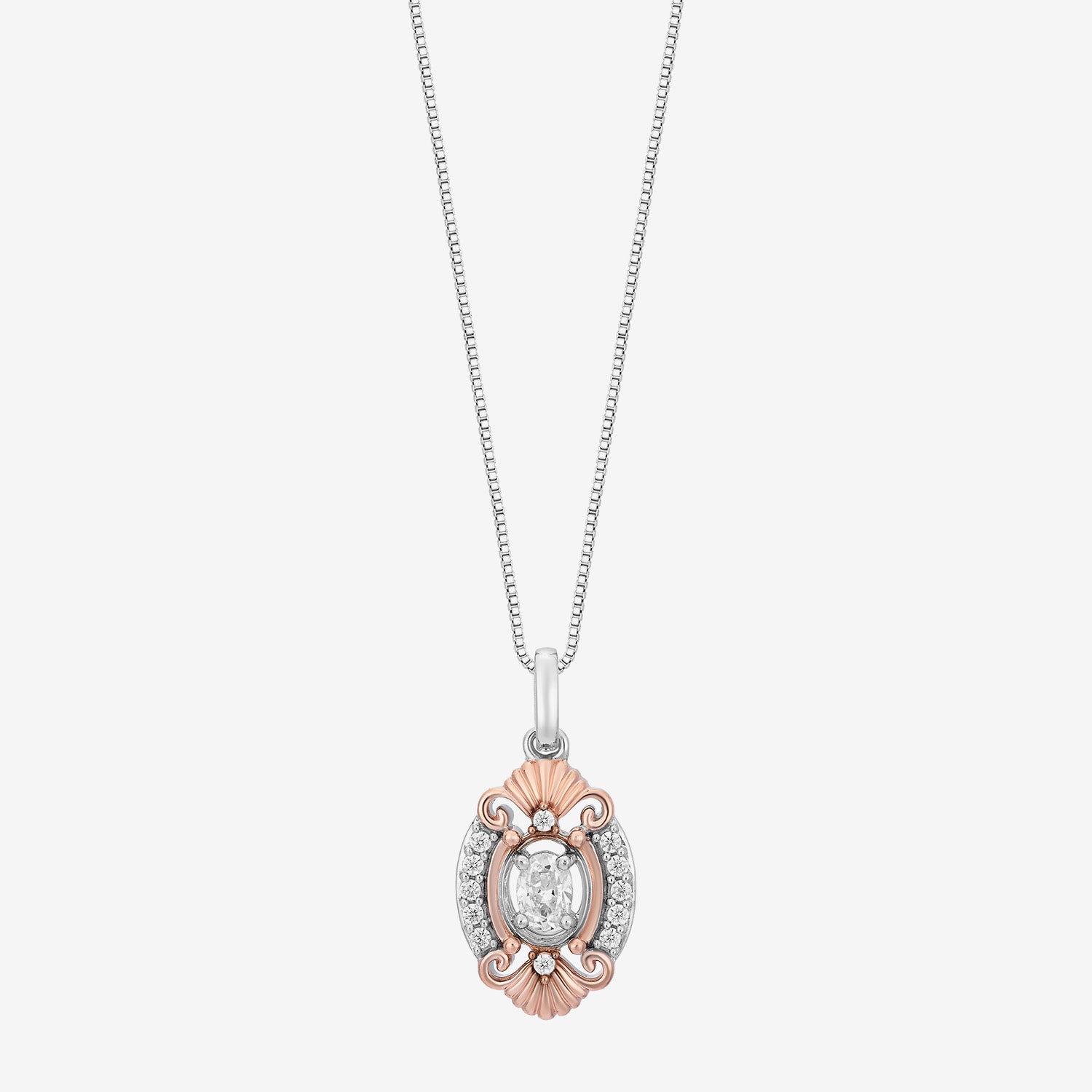 Enchanted Disney Fine Jewelry Ariel (I, I2) Womens 1/3 CT. T.W. Lab Grown White Diamond 14K Rose Gold Over Silver Oval 18 Inch Pendant Necklace